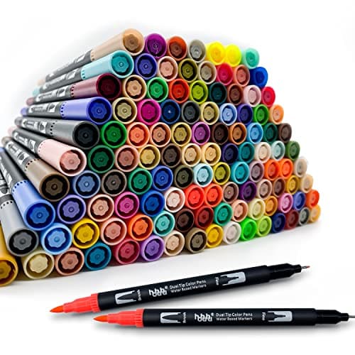 Marqueurs pinceaux HHhouu Lot de 150 à double pointe pour adultes professionnels - Livres de coloriage, cartes à dessin,