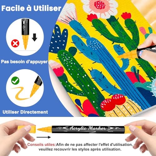 Funnasting Feutre Acrylique 80 Couleurs Pointe Double pour Peinture sur Verre et Tissu Marqueur Acrylique Pointe Fine et