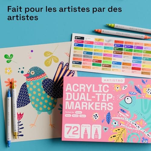 Marques Artistro Acryliques Double Pointe pour Tissu Toile et Papier - DIY - 72 Couleurs
