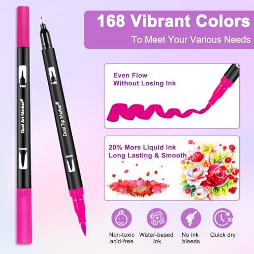 Gelanty Feutres Coloriage Adulte, 168 Stylos Dual Tip Brush, Appropriés pour Artiste Entraînés, Création d'Art, Salon d'