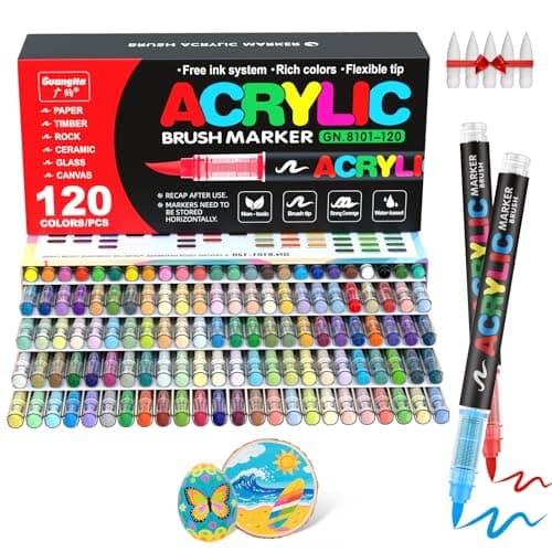 Guangna Acrylique Markers 240 Pointes Pinceau, Couleurs pour Adultes, Dessin, Peinture sur Pierre, Céramique, Verre, Boi — 120 Couleur