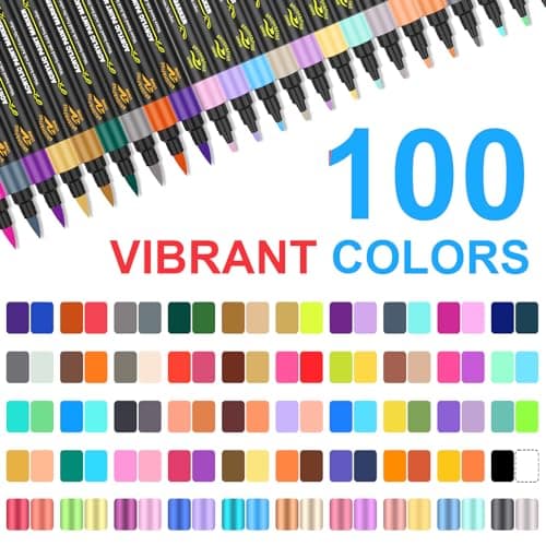Lyuvie 100 Couleurs Feutre Marqueur Peinture Acrylique pour Les Artisans etétudiants, Usage Multifonctionnel et Qualité