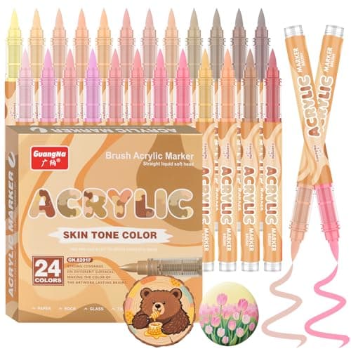 Funnasting Nuances de Peau Feutres Acrylique 24 Couleurs Résistantes à l'Eau pour Adultes, Peinture DIY sur Roches, Verr