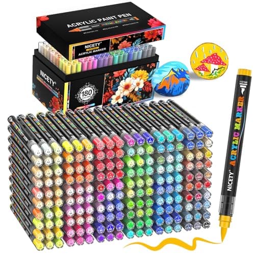 Marqueurs NICETY Acryliques Multi-Supports 72 Couleurs - Pointe Flexible 1-6mm pour Artistes et Débutants — 180