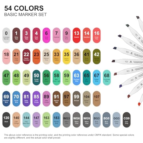 GC QUILL 54 Feutres à Alcool Double Pointe - 53 Couleurs + 1 Blender - Marqueurs Ados et Adultes pour Dessin