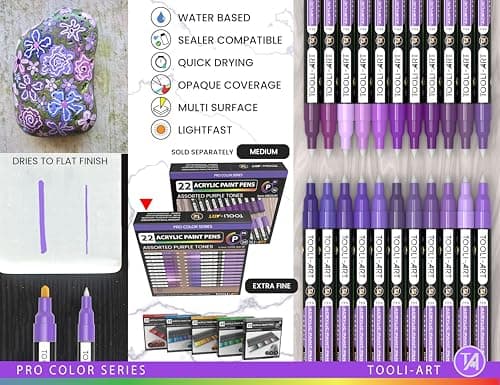 Marqueurs acryliques Lot de 22 - Pointe 0,7 mm - Non toxiques - Séchage à l'air libre - Idéaux pour peinture sur pierre,