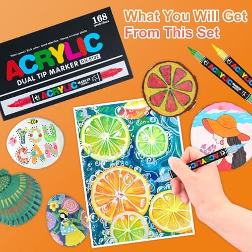 Marqueur Peinture Acrylique 168 Couleurs pour Adultes - Feutre Multifonctionnel 0,5-4,5mm & 1mm - Peinture sur Verre et