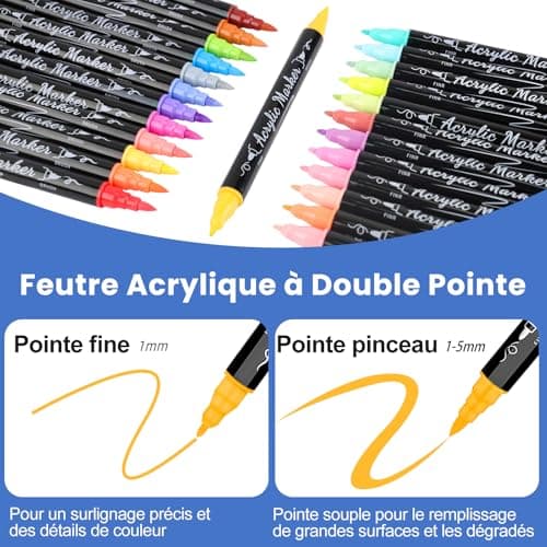 Funnasting Feutre Acrylique 80 Couleurs Pointe Double pour Peinture sur Verre et Tissu Marqueur Acrylique Pointe Fine et