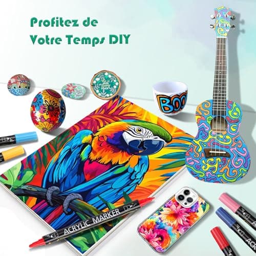 AEDAGA 48 Couleurs Feutre Acrylique pour Enfants et Adultes - Double Pointe Fine & Ronde - Coloriage et Peinture sur Ver