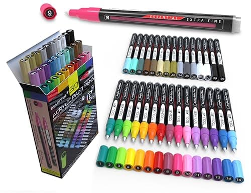 Marqueurs peinture acrylique extra fine 0,7 mm - Lot de 30 - Non toxique, à base d'eau, séchage rapide - Idéal pour pein