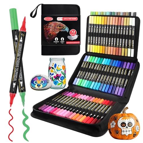 Marqueting Marqueurs de peinture acrylique Funnasting 72 couleurs double pointe, pour verre et pierres, feutre acrylique