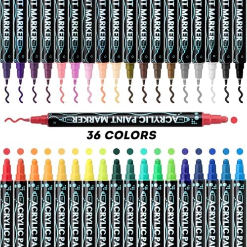 Yiohejy Marqueurs Acryliques Feutres Peinture Double Pointe 36 Pièces pour Dessin Calligraphie Bois Métal Verre Céramiqu