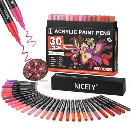 Nicety Acrylique 0,7 mm Marker Verreaux Céramique Bois Toile - Acrylic Water-Based Paint Marker Fine Point - 30pcs (Roug