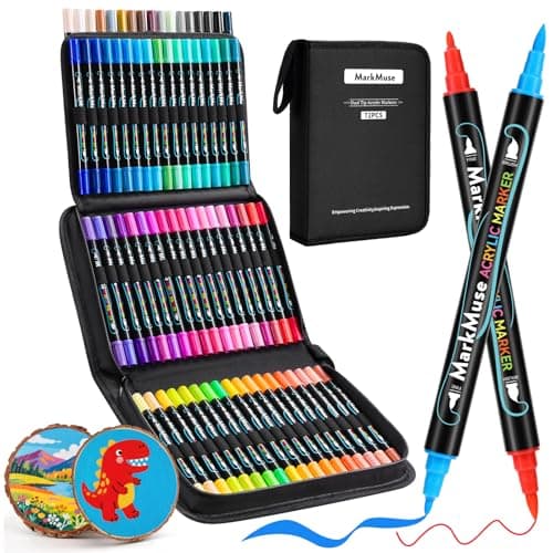 MarkMuse 72 Couleurs Feutre Acrylique, Excellents Stylos Acryliques à Pointe Pinceau pour le Coloriage Adulte, Idéaux po