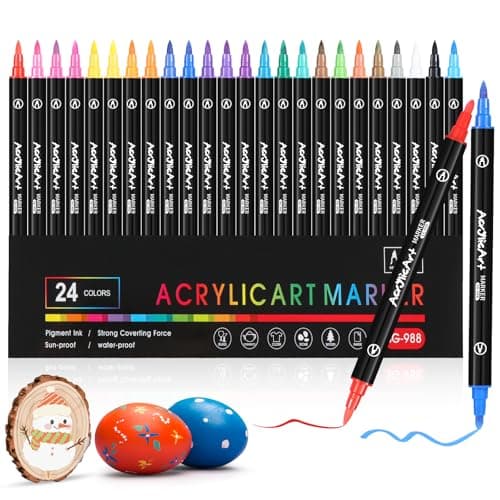 Diboniur 24 Couleurs Feutre Acrylique pour Adultes, Stylo Feutre Double Pointe Aquarelle, Acrylic Marker Idéal pour Colo