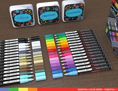 Marqueurs peinture acrylique extra fine 0,7 mm - Lot de 30 - Non toxique, à base d'eau, séchage rapide - Idéal pour pein