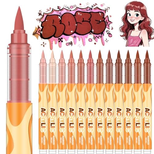 Marqueurs acrylique 12 pièces Skin Tone Color Series Pinceau 0.5~5MM Adulte Peinture Verre Bois Verchère Peinture Sur Co