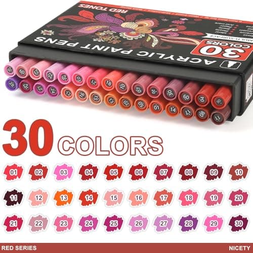 Nicety Acrylique 0,7 mm Marker Verreaux Céramique Bois Toile - Acrylic Water-Based Paint Marker Fine Point - 30pcs (Roug