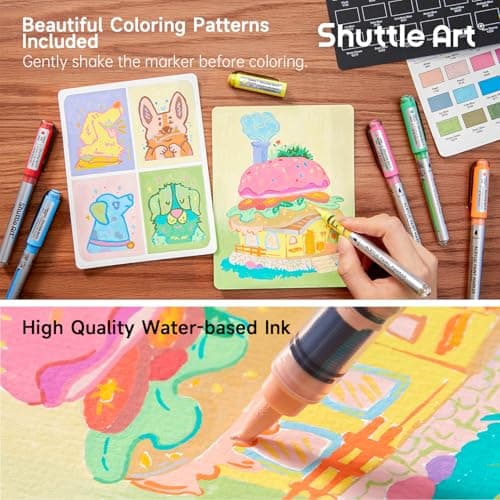 Shuttle Art Feutres Acryliques à Pointe Pinceau pour Calligraphie et Bricolage, 48 Couleurs Marqueurs Acryliques sur Cér