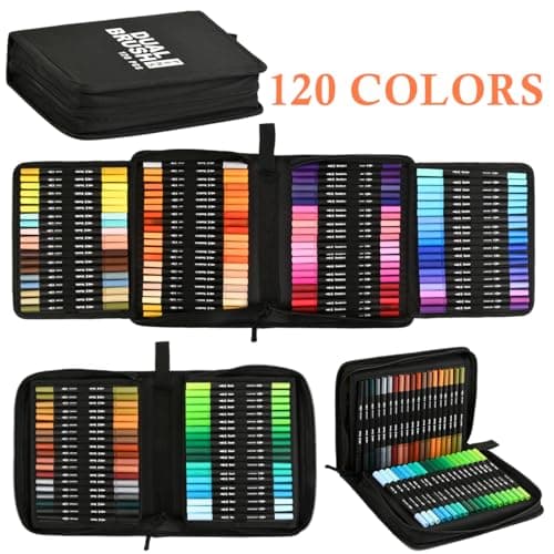 YOPEUC Double Pointe Feutre Acrylique 120 Couleurs pour Adulte, Coloriage et Création Artistique, Feutre Pinceau Aquarel