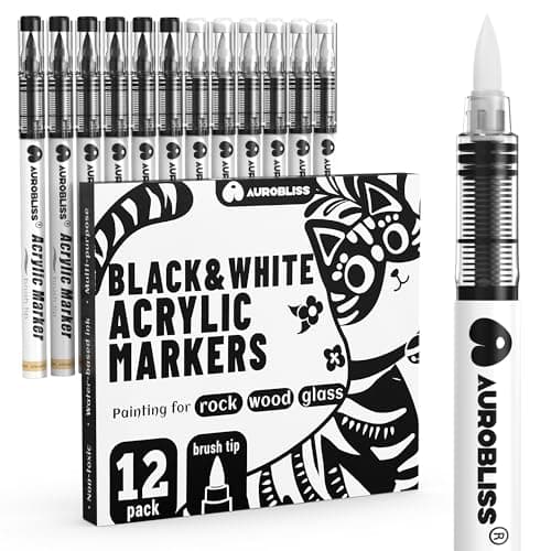 Feutre Acrylique Couleur Peau Marqueur, 12 Couleurs Pointe Souple, Idéal pour Peinture sur Verre, Bois, Céramique et Tis — Blanc et Noir