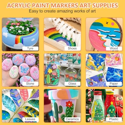 Marqueur Acrylique 120 Pcs pour Peinture sur Bois, Pierre, Céramique, Tissu & Coloriage Adulte - Acrylic Paint Marker