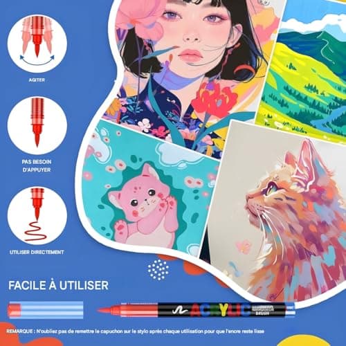 FyBAPRO Acryliques pour Adultes - 24 Couleurs Marqueurs Pinceau en Acrylique pour Coloriage, Calligraphie, DIY et Art su