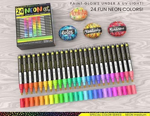 TOOLI-ART Marqueurs acryliques non toxiques pour bricolage - Lot de 24 couleurs - Séchage rapide - Parfaits pour peintur