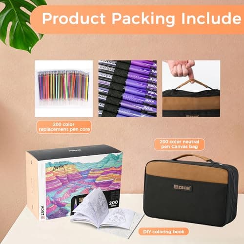 ZSCM Lot de 400 stylos gel artistiques 200 couleurs avec 200 recharges pour adultes, pointes fines métallisées, parfait
