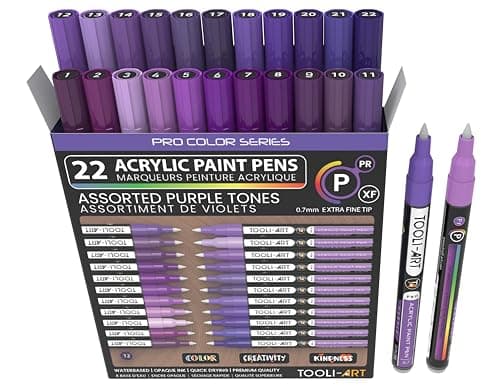 TOOLI-ART Skin Pro Color Series Lot de 22 marqueurs acryliques - Pointe extra fine - Non toxiques - Idéaux pour peinture — Violet