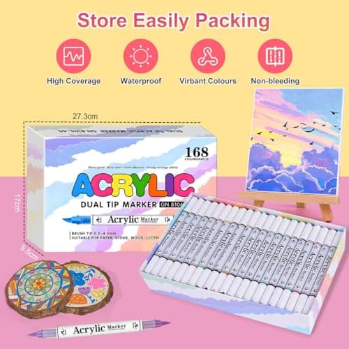 Gunsamg 168 Couleurs Feutre Acrylique pour Artistes – Acrylic Paint Markers 84 Pièces Double Pointe 0.5-|5MM – Peinture