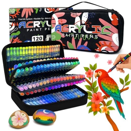 Mockredn 120 Marqueurs Acryliques pour Artisanat - Non Toxiques, Idéaux pour Peinture sur Toutes Surfaces, Offert dans u