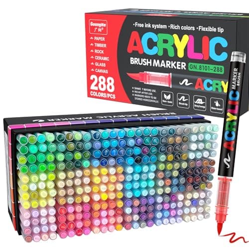 Guangna Acrylique Markers 240 Pointes Pinceau, Couleurs pour Adultes, Dessin, Peinture sur Pierre, Céramique, Verre, Boi — 288 couleurs