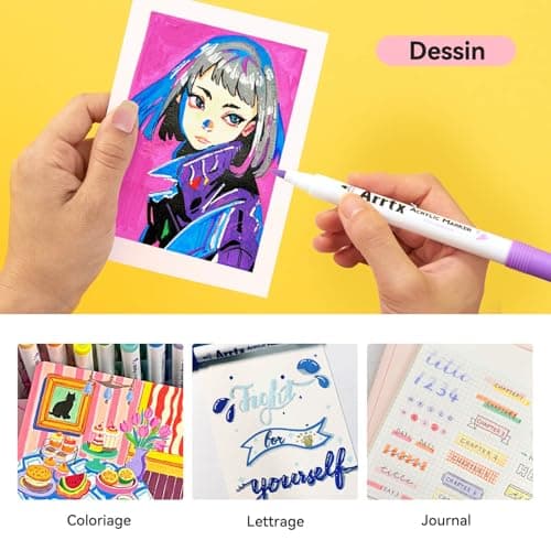 Marcos Acrylique, 120 Stylos, Marqueurs Acrylique pour Artistes Adultes, Coloriage, Dessin Animé, Pointe Pinceau pour Pe