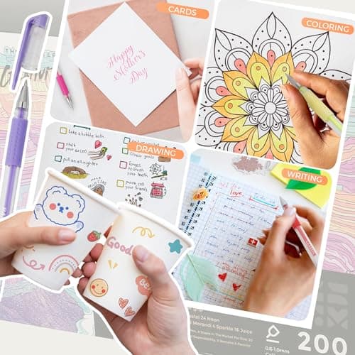 ZSCM Lot de 400 stylos gel artistiques 200 couleurs avec 200 recharges pour adultes, pointes fines métallisées, parfait
