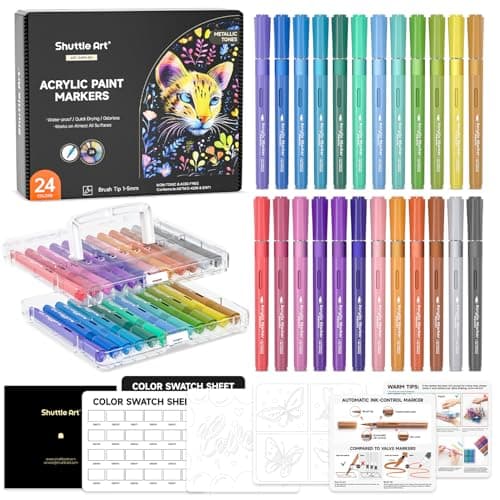 Marqueurs Acrylique Shuttle Art Feutre 60 Couleurs pour Calligraphie et Bricolage, Éco-Confiabilidade GRS, Idéal pour Ar — 24 couleurs métalliques