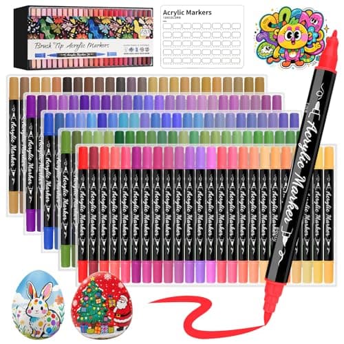 Funnasting Feutre Acrylique 80 Couleurs Pointe Double pour Peinture sur Verre et Tissu Marqueur Acrylique Pointe Fine et — 120