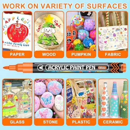 Lyuvie Couleur Feutres Acryliques Marqueur Peinture Acrylique, Pointe Extra Fine, Permanent pour Textile Verre Métal Tis