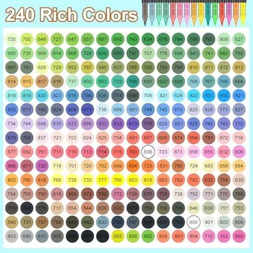 Marqueurs Efimeso 240 Couleurs Acryliques pour Artiste en Sculpeur, Peintres et Amateurs, Survient avec Sac pour Transpo