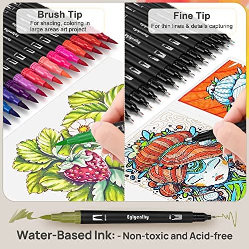 Marqueurs pinceaux à double pointe Eglyenlky - Coloriages adultes - Livres coloriage enfantsadultes - DessinJournal