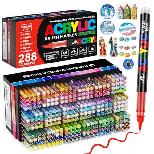 Marqueur Peinture Acrylique Sonlaryin 288 Couleurs, Pinceau Multifonction pour Papier, Verre, Métal, Plastique, Bois, Oe