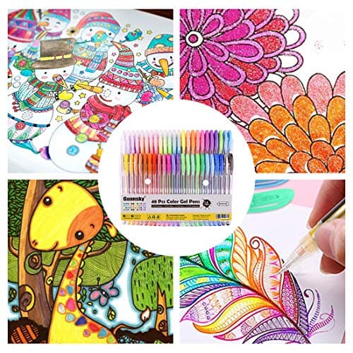 Gurkkst Ensemble de 48 Stylos à Encre Gel de Couleur Gel Paillettespour Adultes - Peinture, Écriture et Coloriage - 12 M