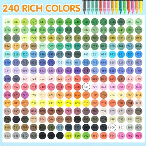 Efimeso 240 Couleurs Feutre Acrylique pour Artiste, Marqueur Peinture Acrylique à Pinceau à Base D'eau, Acrylic Paint Ma