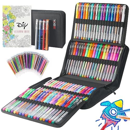Stylos gel pour adultes + crayons d'artiste + récipients pour adultes | Lot de 202 stylos gel + 104 crayons d'artiste +