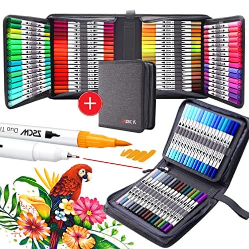 Pinceau à double pointe ZSCM, 160 couleurs permanents pour coloriage et calligraphie. — 100 couleurs