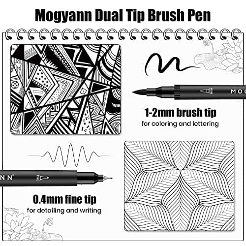 Mogyann Feutres Coloriage Adulte Lot de 12 marqueurs noirs à double pinceau pour dessiner et esquisser de l'art - Pratiq