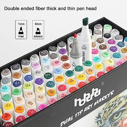Marqueurs hhhouu 100 Couleurs Alcool Feutres Double Pointe, Pour Adultes Artiste DIY, Peinture Coloriage MH-100W