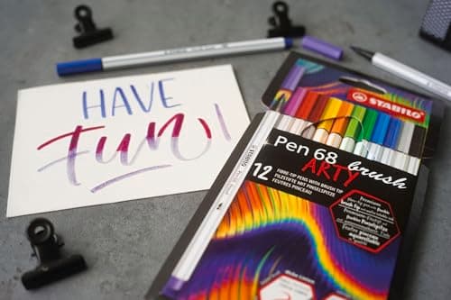 STABILO Feutre pinceau Pen 68 brush - Couleurs vives - Enfants - TravAIL & ÉCRIRE x 24 feutres - Etui carton - gamme ART