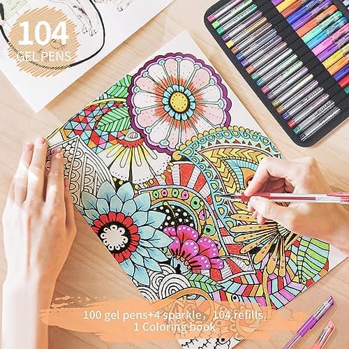 Stylos gel pour adultes + crayons d'artiste + récipients pour adultes | Lot de 202 stylos gel + 104 crayons d'artiste +