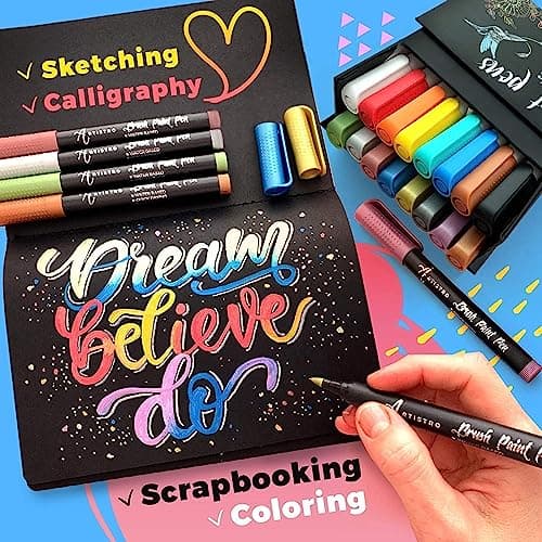 Markers à aquarelles Wacom, 16 Couleurs, Parfaits pour Calligraphie et Scrapbooking, Set Éveil Artistique, Noir et Blanc